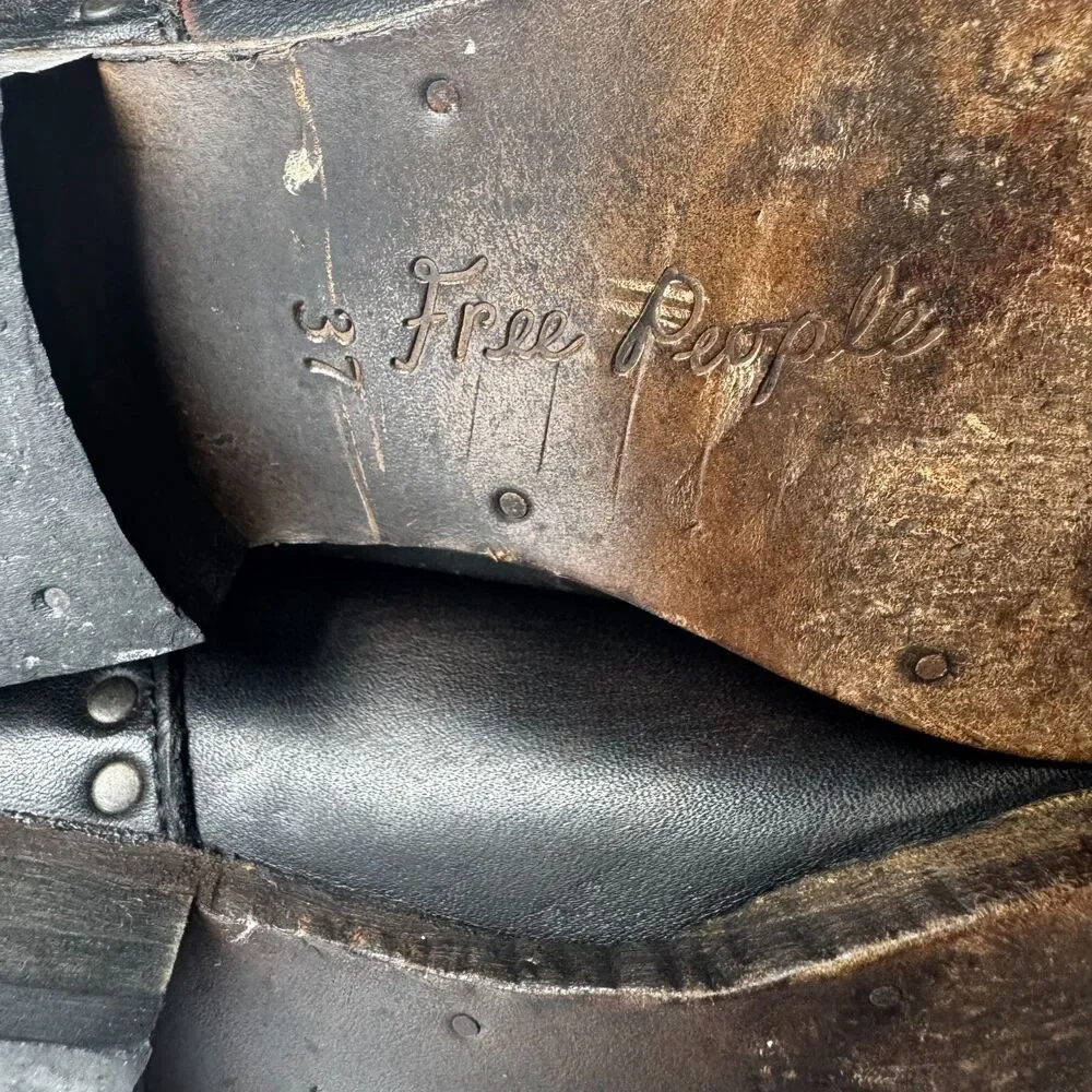 Free People Brown Leather Boots Womens EU 37  Tall Studded‎ Portugal Decorative - Picture 3 of 15